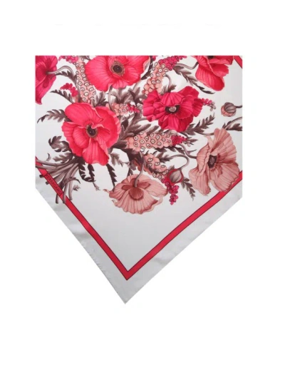 Shop Ferragamo Silk Scarf With Poppy Fantasy In White