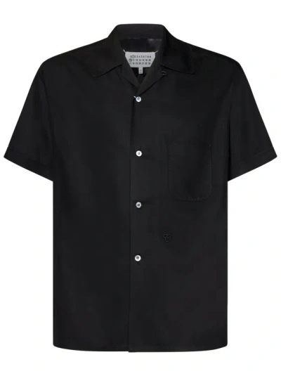 Shop Maison Margiela Black Short-sleeved Twill C Shirt