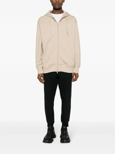 Y-3 Logo Printed Zipped Hoodie In Neutrals