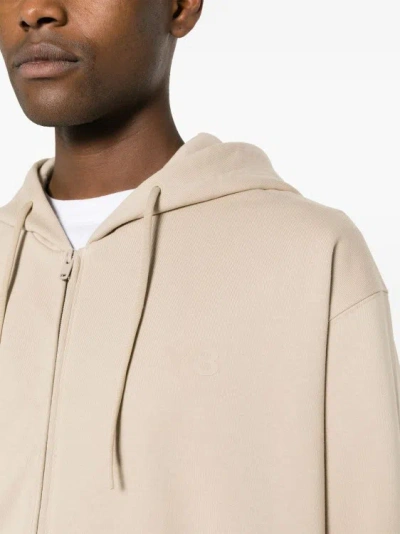 Y-3 Logo Printed Zipped Hoodie In Neutrals