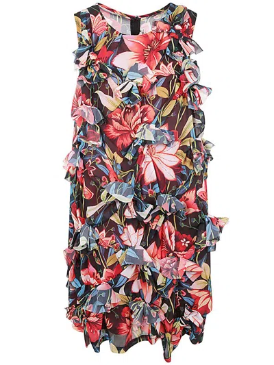 Shop Comme Des Garçons Floral Printed Sleeveless Dress In Multi
