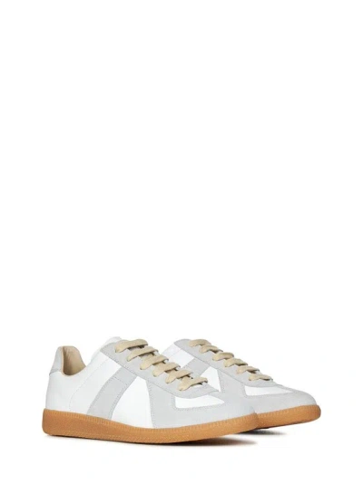Maison Margiela Women Replica Low-top Leather Sneakers With Suede Inserts In White