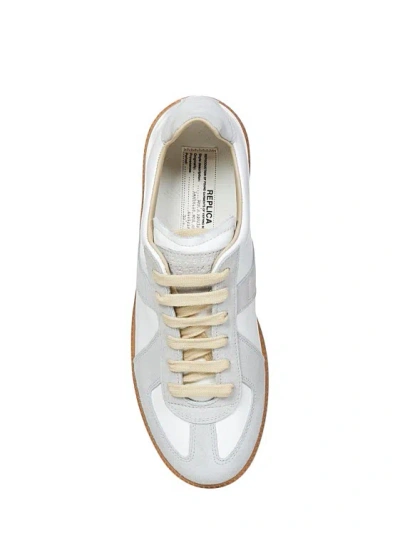 Maison Margiela Women Replica Low-top Leather Sneakers With Suede Inserts In White
