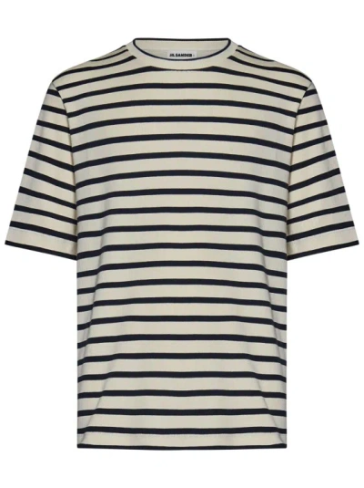 Shop Jil Sander All-over Navy Blue Striped T-shirts In Grey