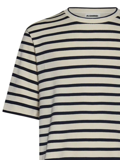 Shop Jil Sander All-over Navy Blue Striped T-shirts In Grey