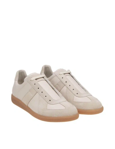 Shop Maison Margiela Replica Sneakers In Leather And Suede In Grey