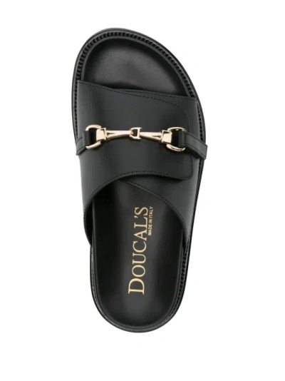 Shop Doucal's Logo-buckle Leather Slides In Black
