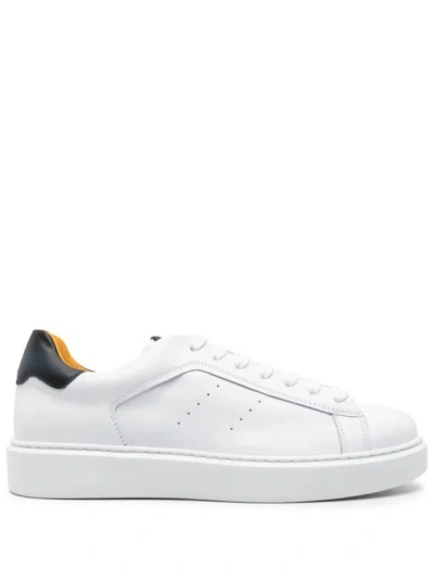 Shop Doucal's Leather Flatform Sneakers In White