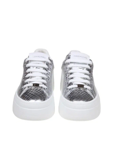 Shop Ferragamo Sneakers Dahlia In Pelle Colore Argento In White
