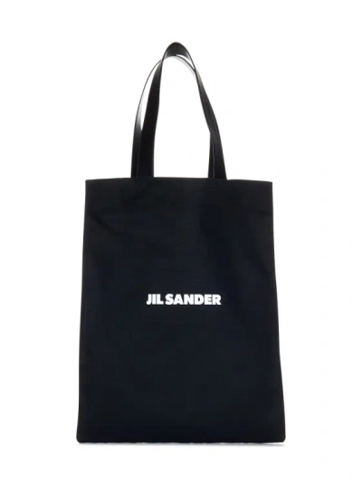 Shop Jil Sander Black Linen And Cotton Canvas Medium Tote Bag