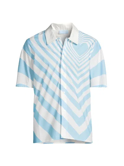 Shop 3paradis Men's Heart Short-sleeve Shirt In White Sky Blue