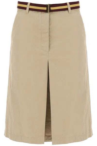 Shop Dries Van Noten Slit Detailed Belted Skirt In Beige