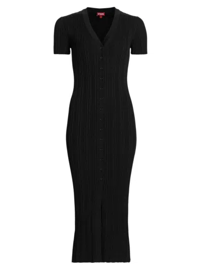 Shop Staud Women's Amina Knit Button-front Dress In Black