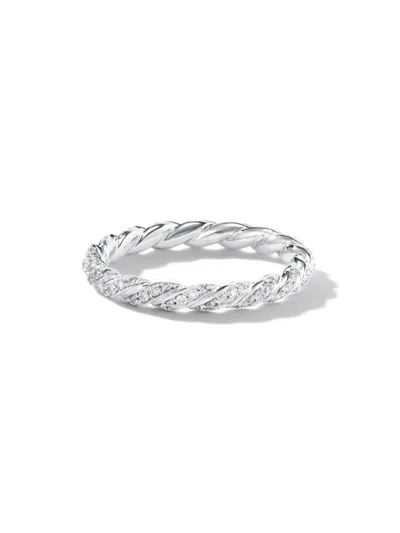 Shop David Yurman Women's Pavé Petite Band Ring In 18k White Gold In Diamond