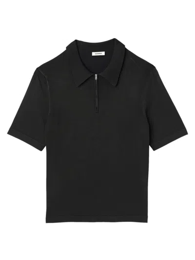 Shop Sandro Men's Knitted Polo Shirt With Zip Collar In Black