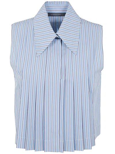 Shop Alberta Ferretti Cropped Striped Shirt Clothing In Blue