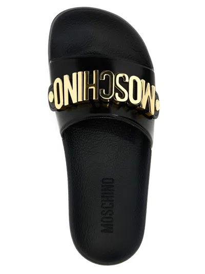 Shop Moschino Logo Slides In Black