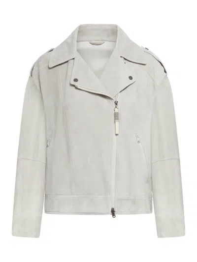 Shop Brunello Cucinelli Leather Jacket In Grey