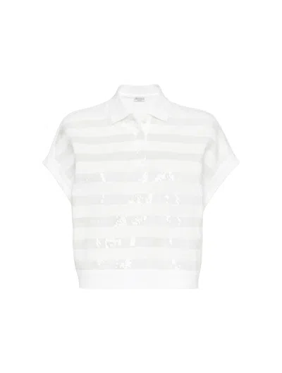 Shop Brunello Cucinelli Polo Shirt With Sequins In White