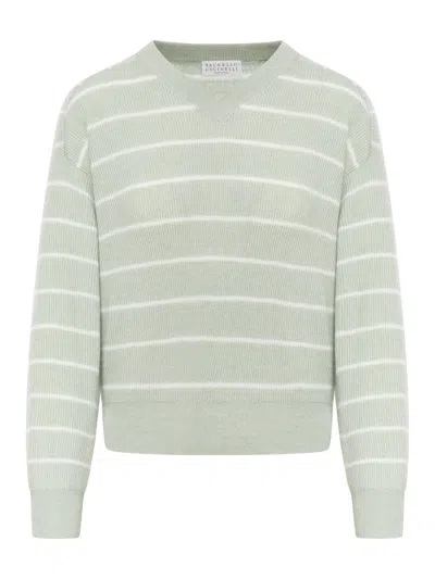 Shop Brunello Cucinelli Striped Sweater In Green
