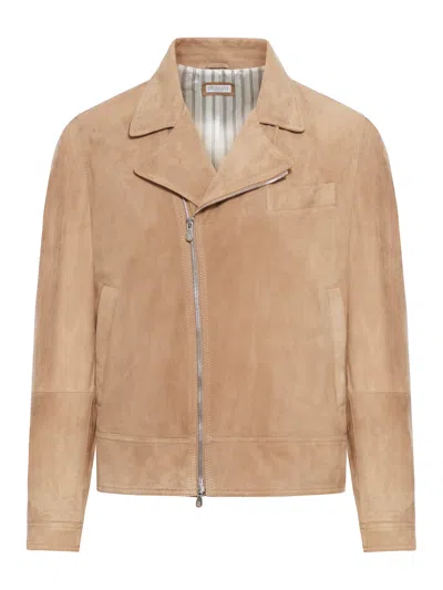 Shop Brunello Cucinelli Suede Leather Jacket In Brown