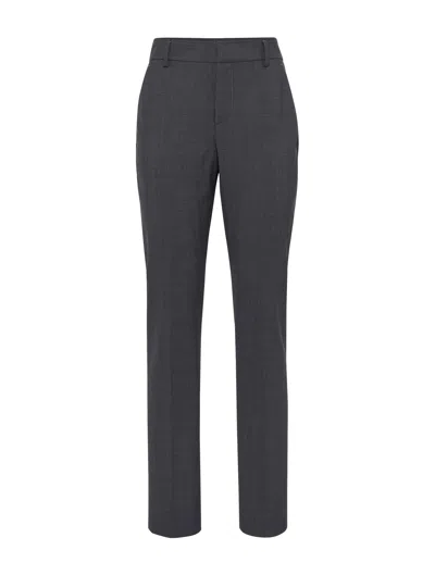 Shop Brunello Cucinelli Tapered High-waisted Trousers In Grey