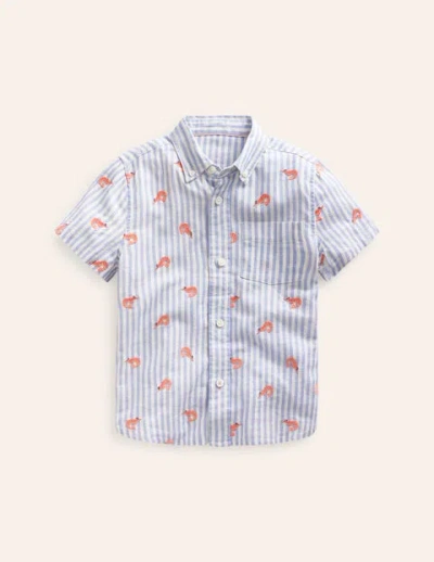 Shop Mini Boden Cotton Linen Shirt Surf Blue Stripe Prawns Boys Boden
