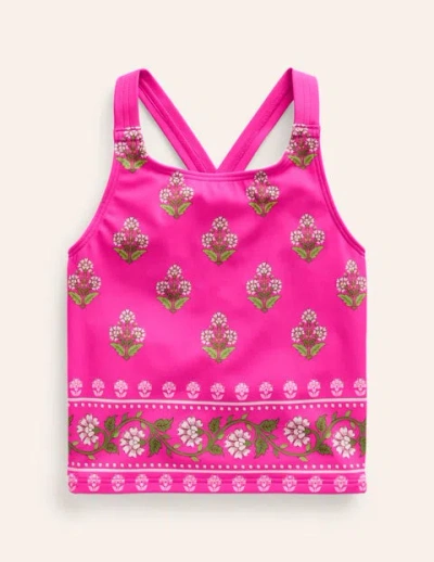Shop Mini Boden Cross Back Tankini Top Pink Small Woodblock Girls Boden