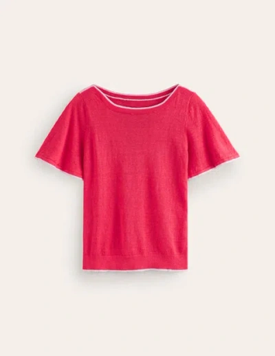 Shop Boden Maggie Boat Neck Linen T-shirt Bright Coral Women