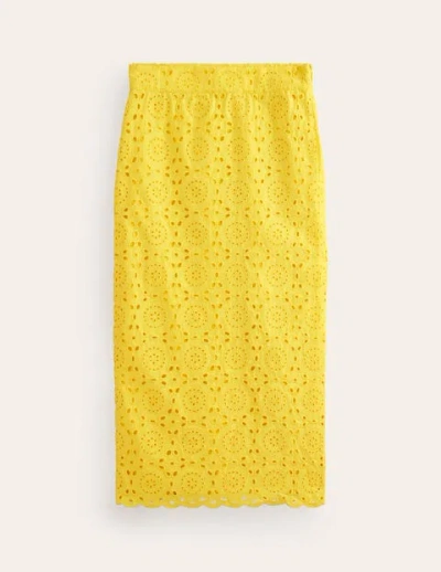 Shop Boden Broderie Column Skirt Vibrant Yellow Women