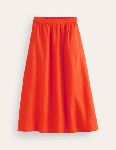 Shop Boden Florence Linen Midi Skirt Mandarin Orange Women