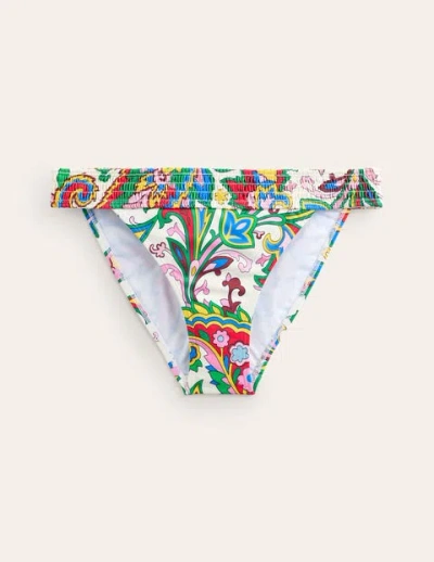 Shop Boden Milos Smocked Bikini Bottoms Ivory, Paisley Azure Women
