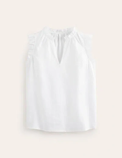 Shop Boden Frill Sleeve Linen Notch Top White Women