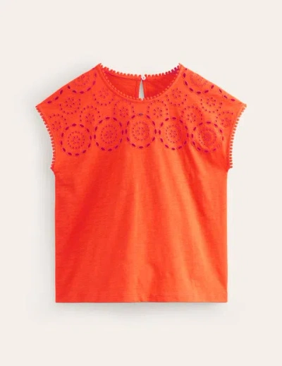 Shop Boden Sasha Broderie T-shirt Mandarin Orange Women