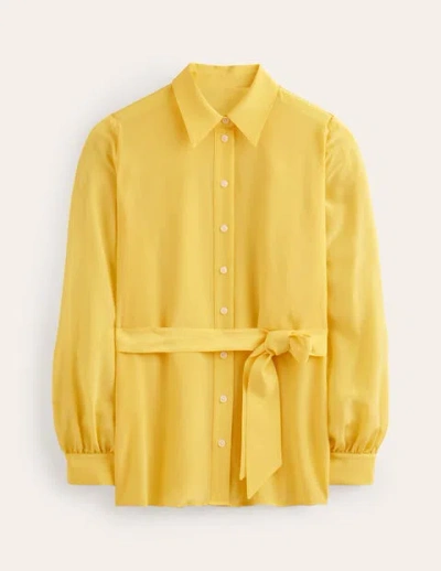 Shop Boden Belted Silk Shirt Vibrant Yellow Women