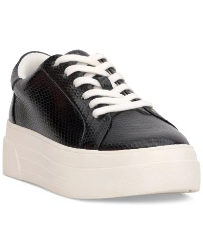 Jessica Simpson Women's Caitrona Lace Up Platform Sneakers In Black Faux Leather