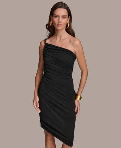 Shop Donna Karan Women's Ruched Midi Dress In Black