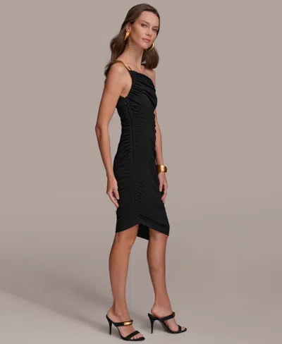 Shop Donna Karan Women's Ruched Midi Dress In Black