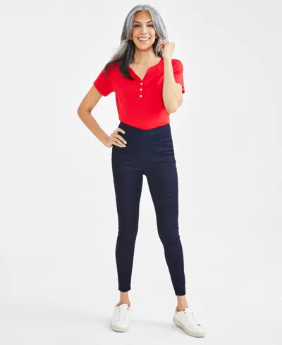 Shop Style & Co Women's Mid-rise Pull-on Capri Jeans Leggings, Created For Macy's In Rinse