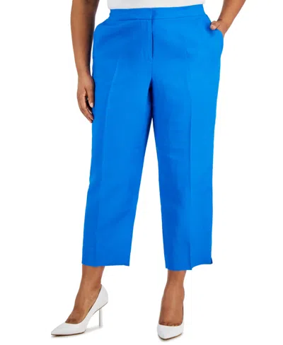 Shop Kasper Plus Size Mid Rise Linen-blend Straight-leg Fly-front Pants In Riviera