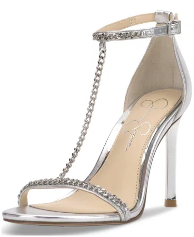 Shop Jessica Simpson Women's Qiven T-strap Dress Sandals In Silver Faux Leather