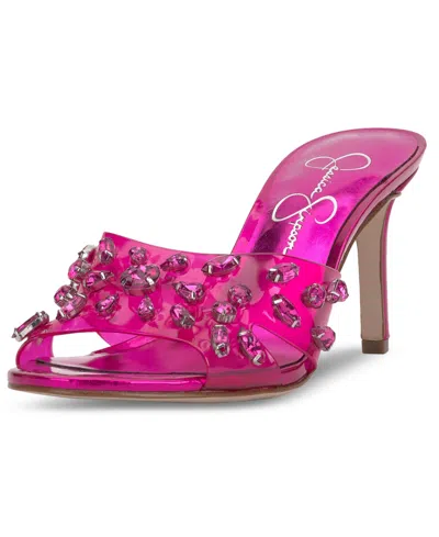 Shop Jessica Simpson Women's Primana Embellished Slide High Heel Dress Sandals In Bright Pink