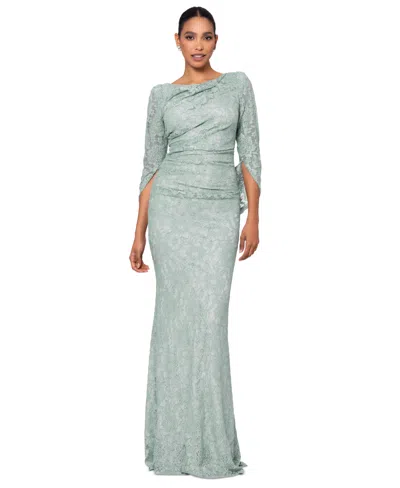 Shop Betsy & Adam Betsy Adam Women's Lace Cape-sleeve Gown In Sage