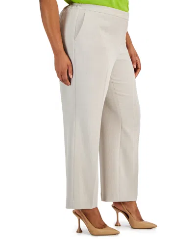 Shop Kasper Plus Size Mid Rise Straight-leg Front-zip Pants In Summer Straw