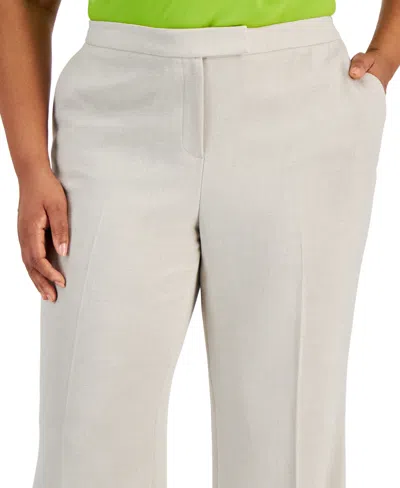 Shop Kasper Plus Size Mid Rise Straight-leg Front-zip Pants In Summer Straw