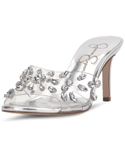 Shop Jessica Simpson Women's Primana Embellished Slide High Heel Dress Sandals In Clear,silver