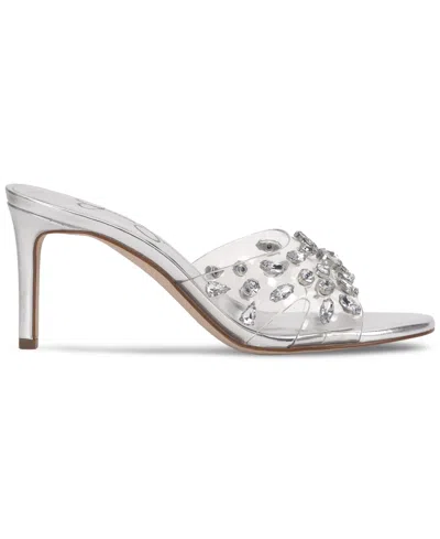 Shop Jessica Simpson Women's Primana Embellished Slide High Heel Dress Sandals In Clear,silver