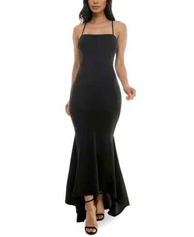 Shop Emerald Sundae Women's Hi-low Straight-neck Mermaid Gown In Black