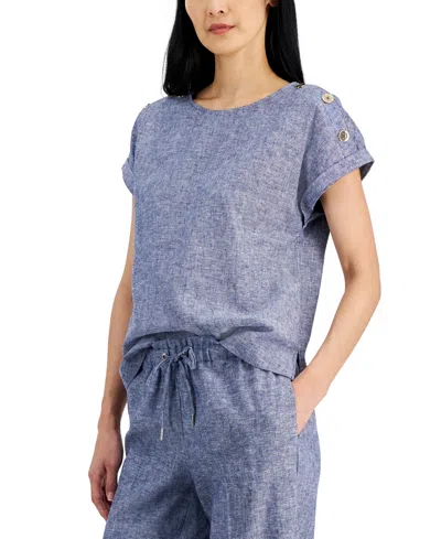 Shop Anne Klein Women's Button-shoulder Short-sleeve Top In Dstnt Mt,b