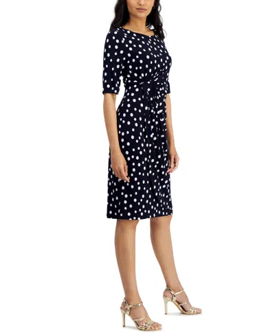 Shop Connected Women's Polka-dot Faux-wrap Sheath Dress In Navy